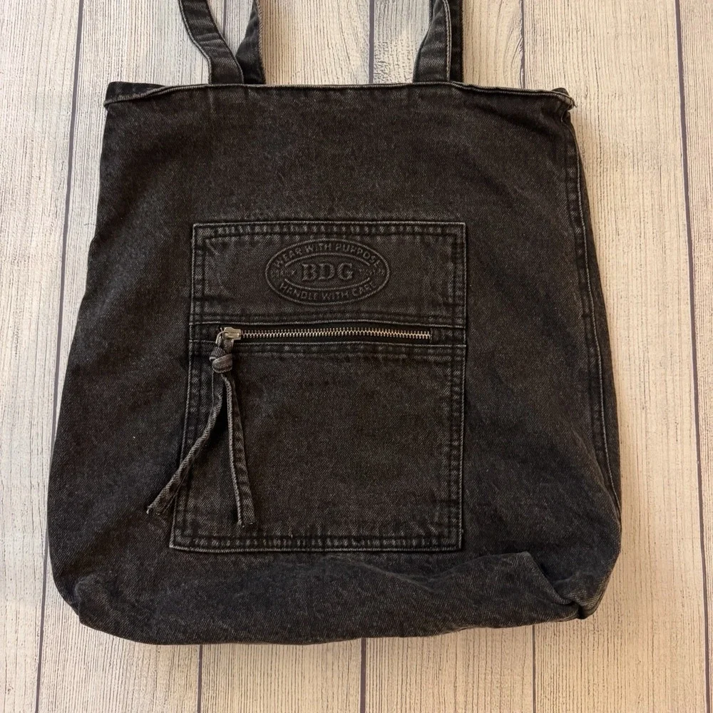 Urban Outfitters BDG Black Washed Denim Tote Bag Shoulder Purse NWT